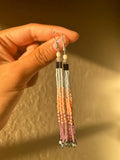 Silver Rose Beaded Tassel Earrings