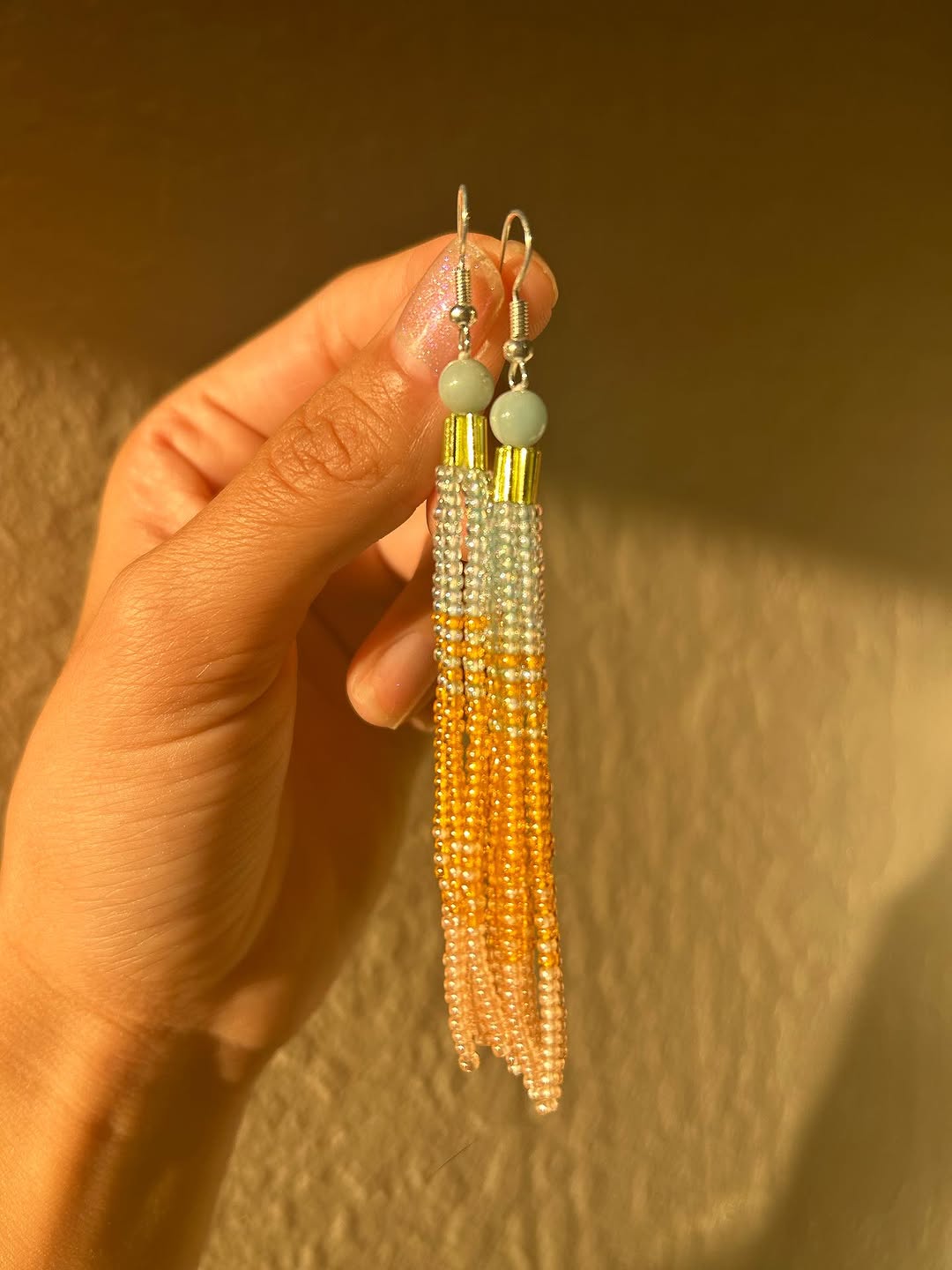 Crystal Amber Beaded Tassel Earrings