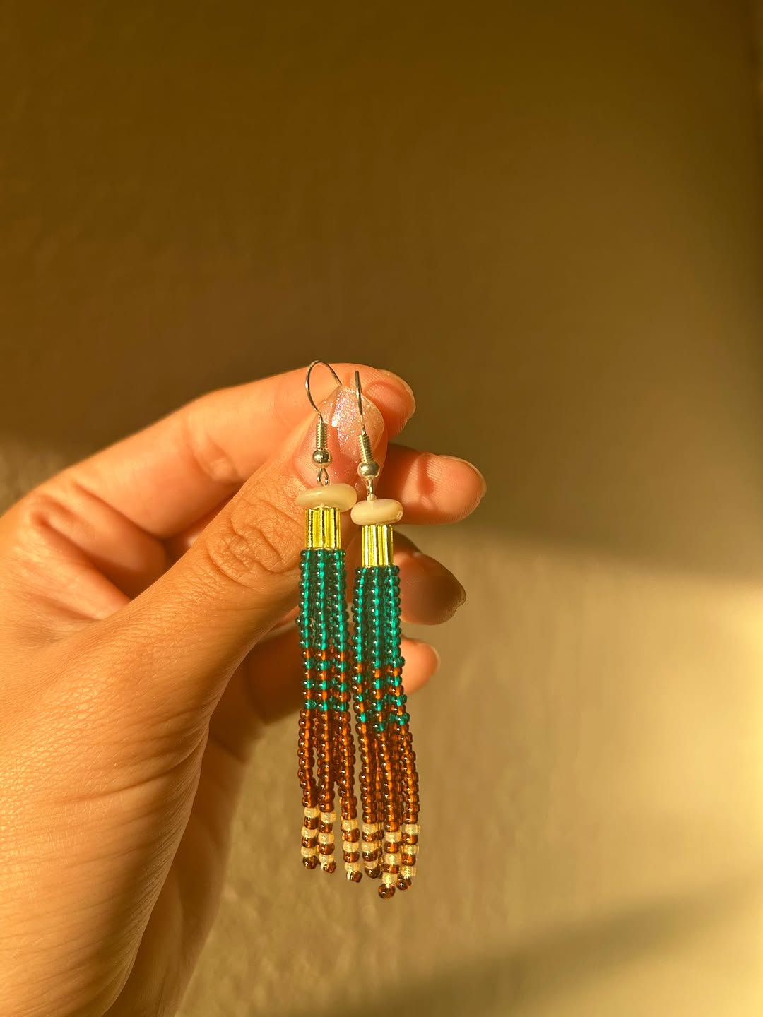 Amber Dusk Beaded Tassel Earrings