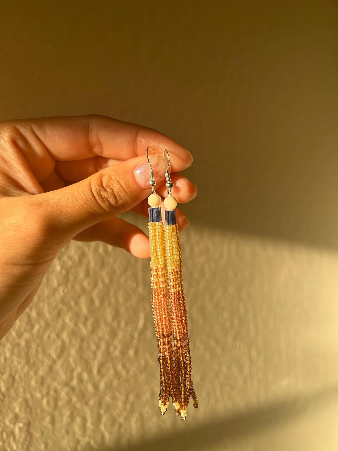 Forest & Blush Beaded Tassel Earrings