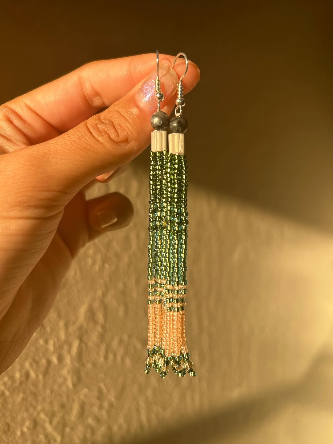 Forest & Blush Beaded Tassel Earrings