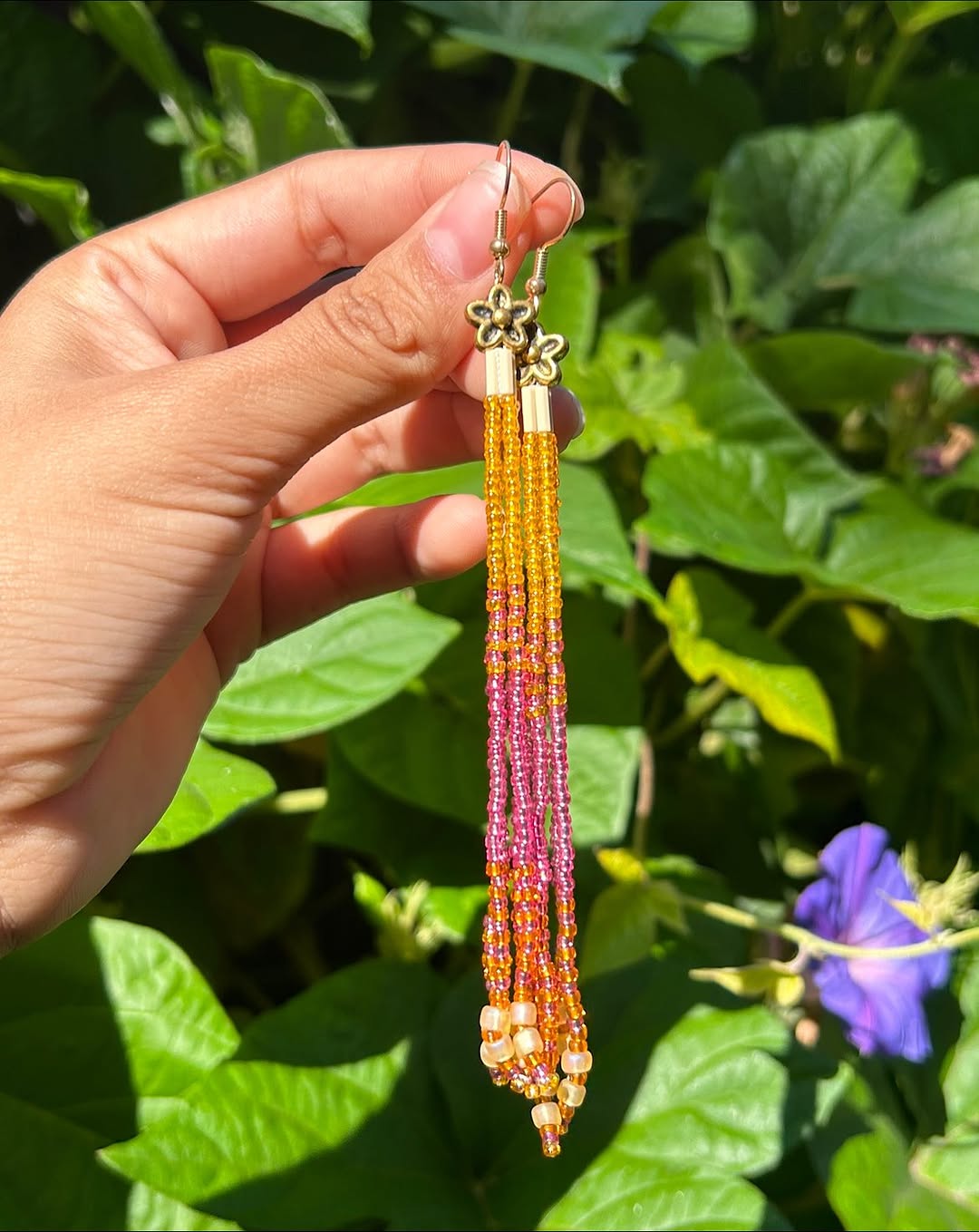 Sunset Bloom Beaded Tassel Earrings