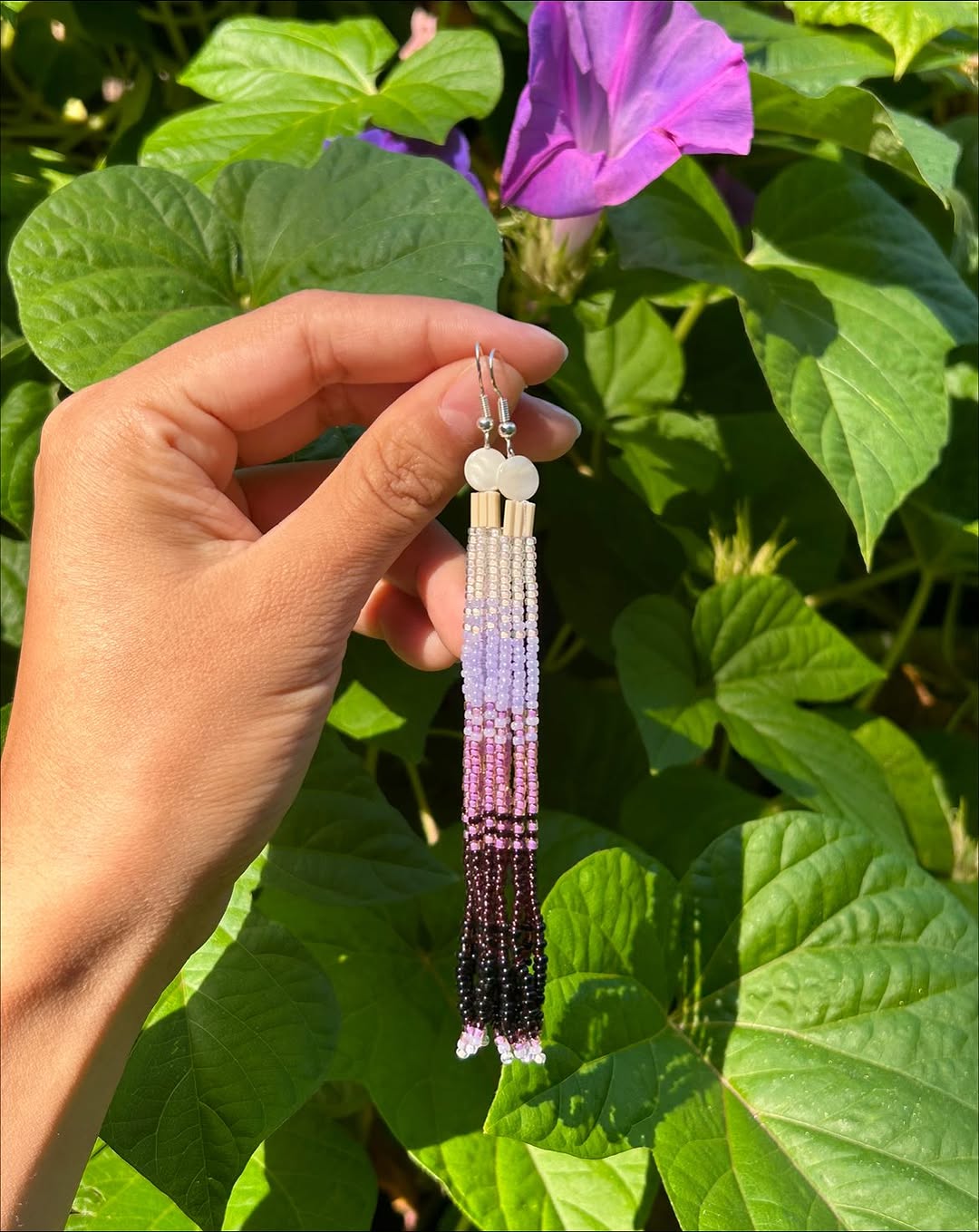 Lavender Dusk Beaded Tassel Earrings