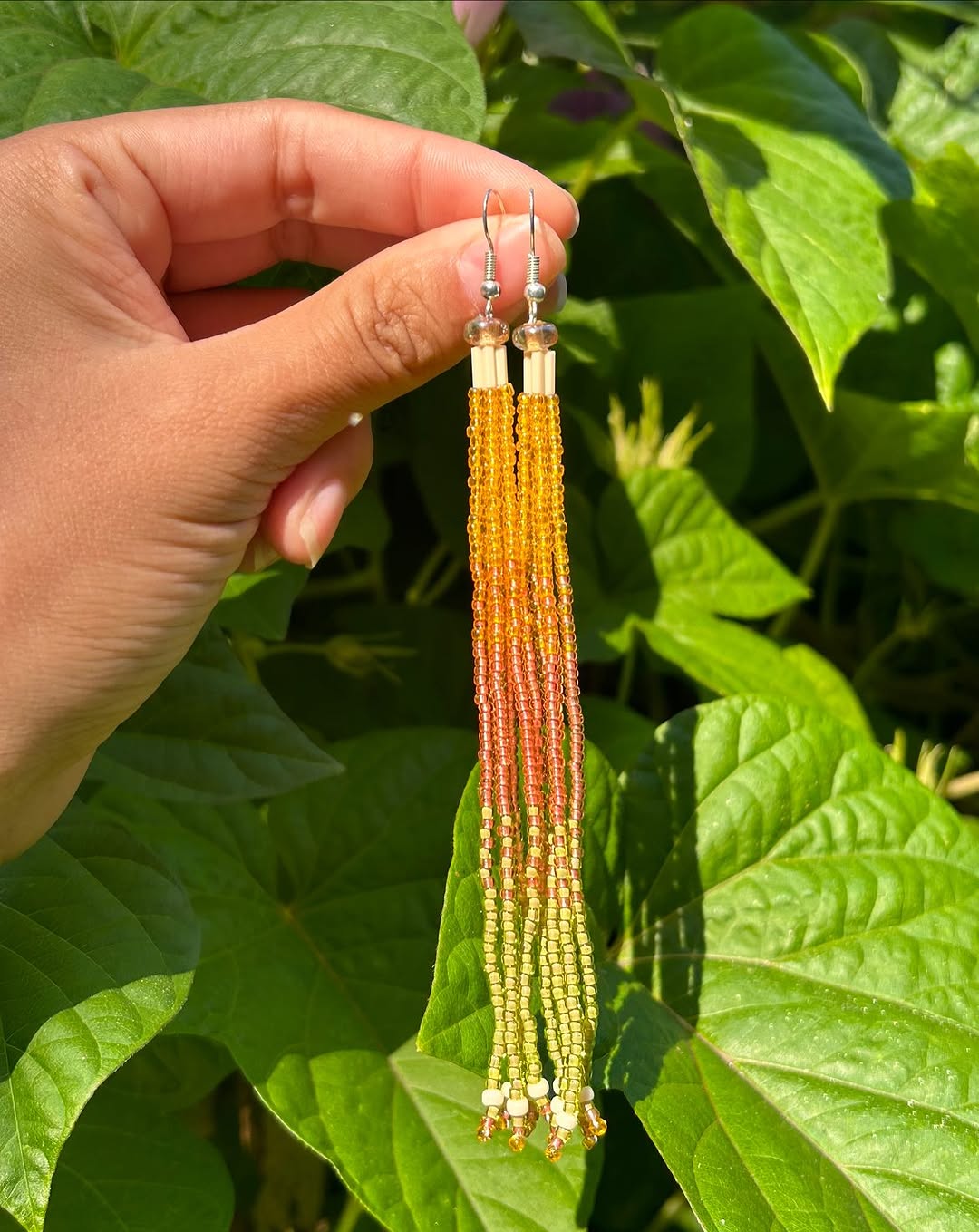 Golden Harvest Beaded Tassel Earrings