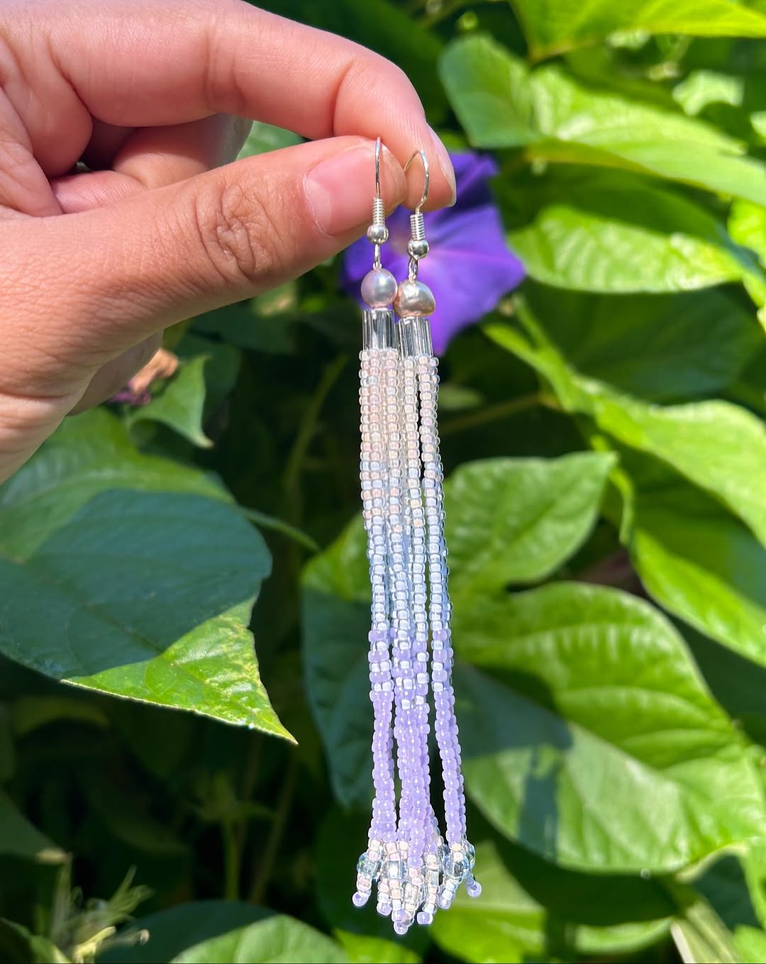 Moonmist Pearl Beaded Tassel Earrings