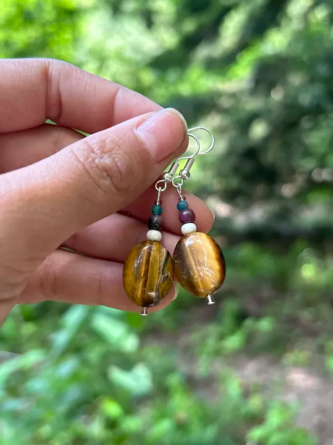 Tiger's Eye Oval Drop Earrings