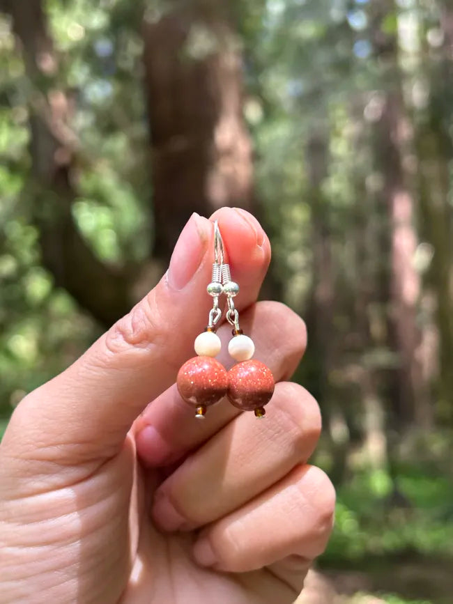 Terracotta Glitter & Pearl Drop Earrings