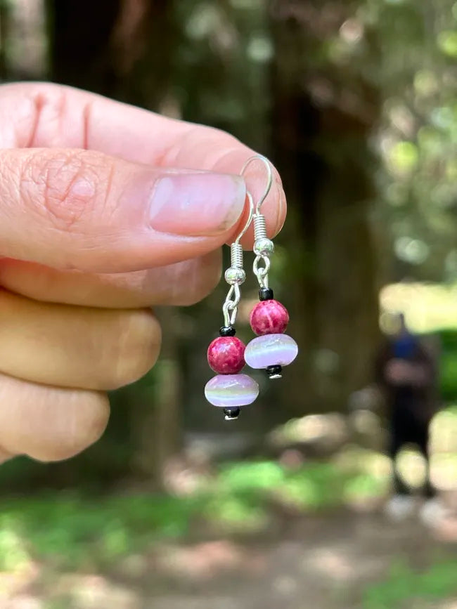 Raspberry & Iridescent Disc Drop Earrings
