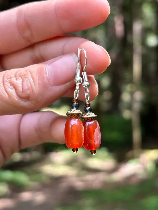 Carnelian & Tibetan Gold Drop Earrings