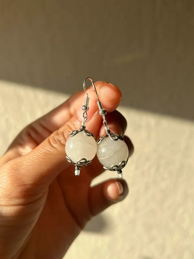 Moonstone Wire Cage Drop Earrings