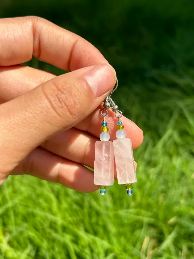 Rose Quartz Slab Drop Earrings