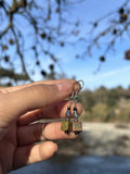 Engraved Unakite Square & Blue Crystal Drop Earrings